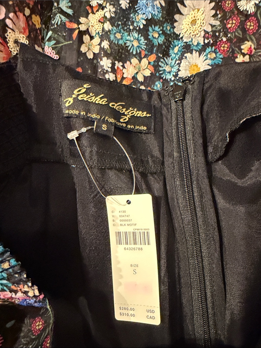 BNWT Anthropologie Black Floral Midi Dress with Multi-Color Bouquet Print sz S - Picture 6 of 6